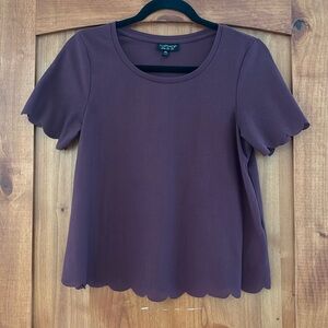 Top Shop short sleeve burgundy shirt size 4 with scallop detail